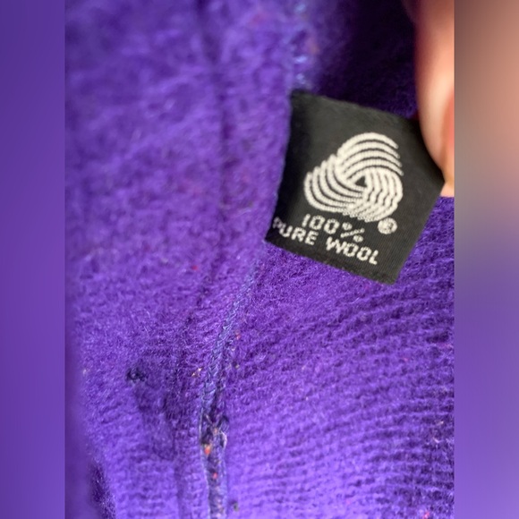 Vintage 80s 90s Gallery 100% Wool Purple Oversized Fringe Blanket Coat M - Picture 12 of 14